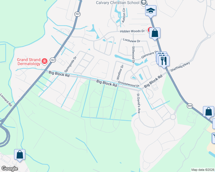 map of restaurants, bars, coffee shops, grocery stores, and more near 209 Black Pearl Way in Myrtle Beach