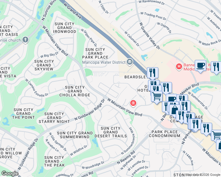 map of restaurants, bars, coffee shops, grocery stores, and more near North Palermo Street in Surprise