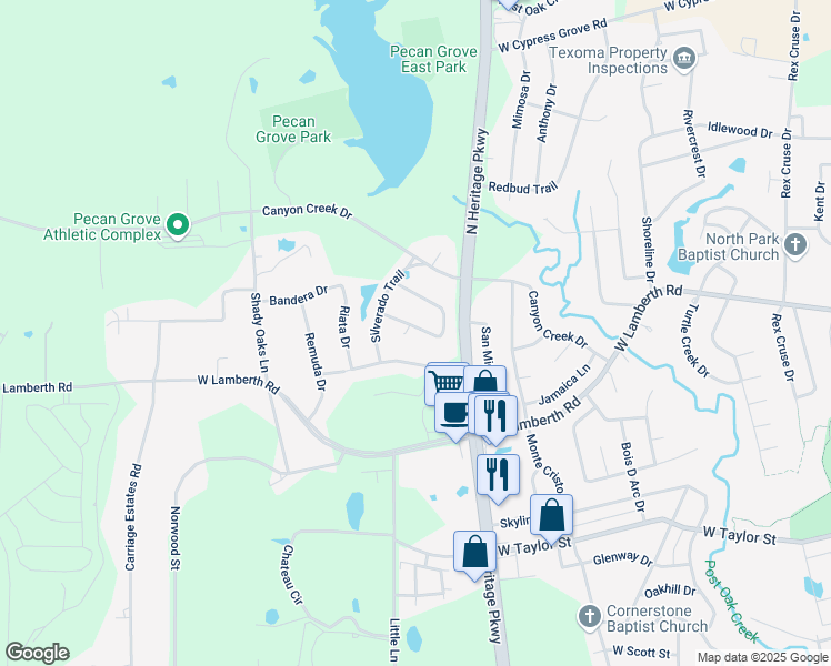 map of restaurants, bars, coffee shops, grocery stores, and more near 2509 Sedalia Circle in Sherman
