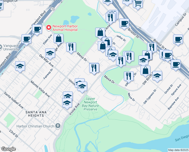 map of restaurants, bars, coffee shops, grocery stores, and more near in Orange County