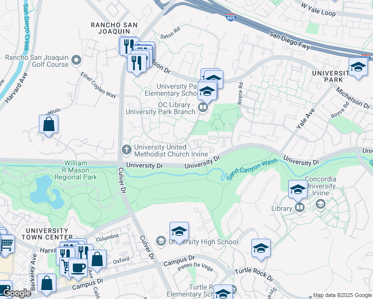 map of restaurants, bars, coffee shops, grocery stores, and more near 19 Goldenglow Street in Irvine