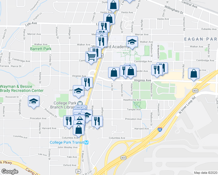 map of restaurants, bars, coffee shops, grocery stores, and more near 1727 John Calvin Ave in Atlanta