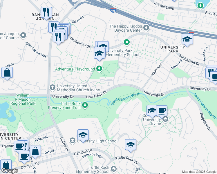 map of restaurants, bars, coffee shops, grocery stores, and more near 17 Gunnison in Irvine