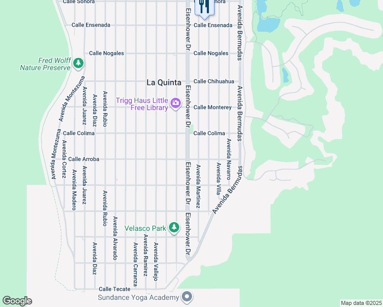 map of restaurants, bars, coffee shops, grocery stores, and more near 53700 Eisenhower Drive in La Quinta