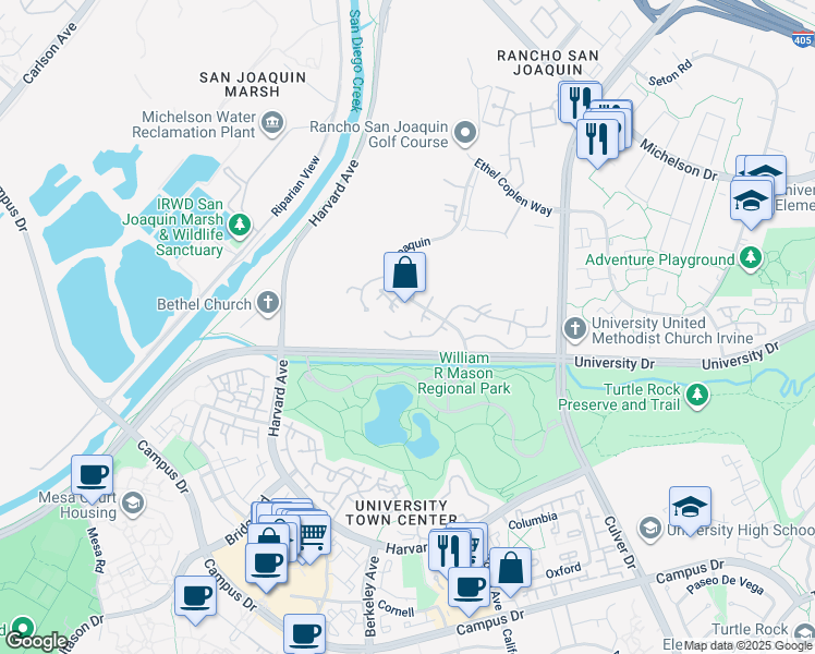 map of restaurants, bars, coffee shops, grocery stores, and more near 2 Prado in Irvine