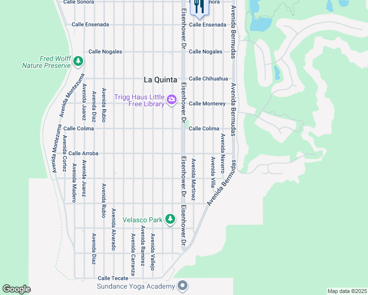 map of restaurants, bars, coffee shops, grocery stores, and more near 53700 Eisenhower Drive in La Quinta