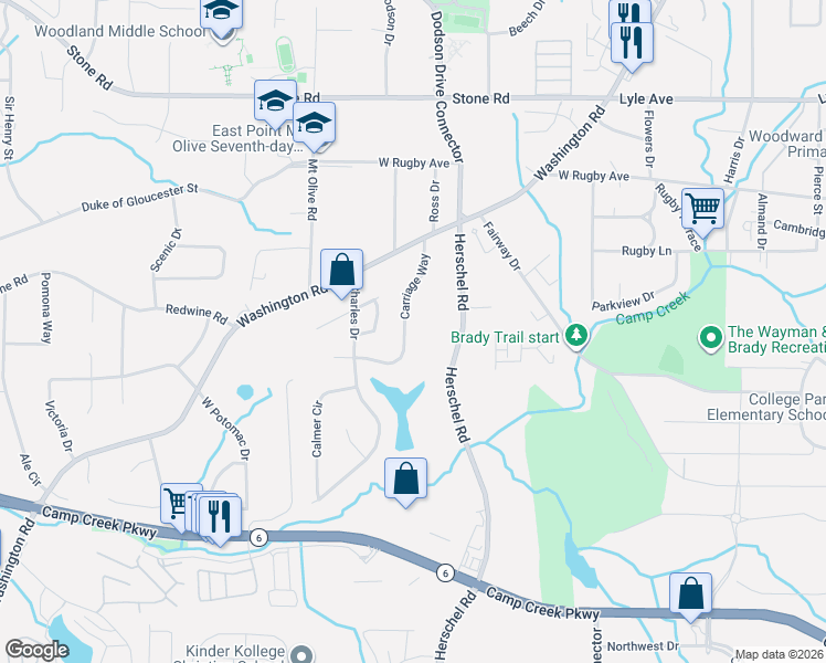 map of restaurants, bars, coffee shops, grocery stores, and more near 3552 Carriage Way in Atlanta
