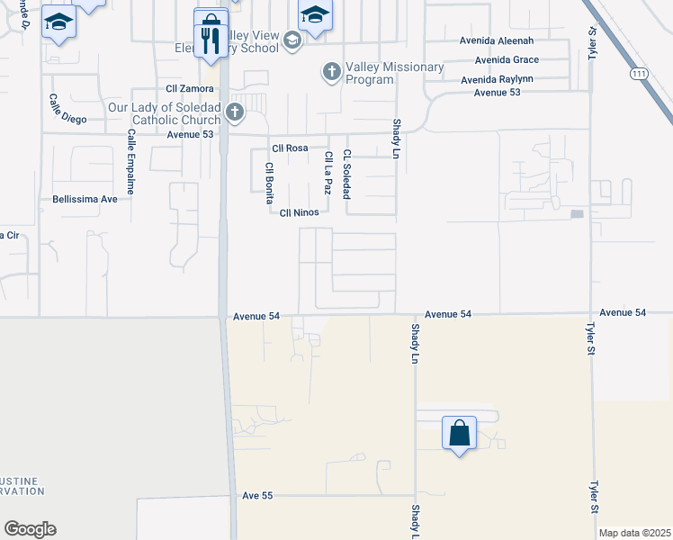 map of restaurants, bars, coffee shops, grocery stores, and more near 85158 Avenida Tacuba in Coachella