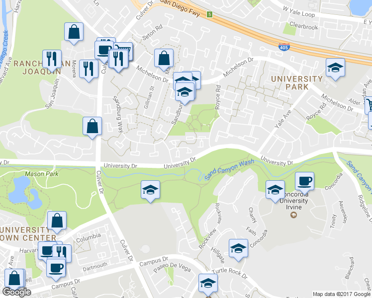map of restaurants, bars, coffee shops, grocery stores, and more near 2 Shasta in Irvine
