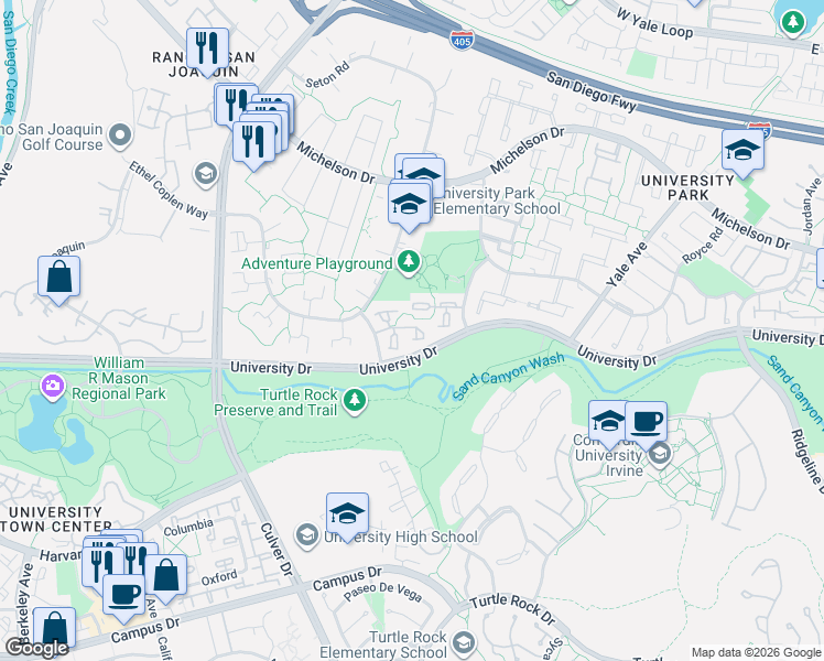 map of restaurants, bars, coffee shops, grocery stores, and more near 2 Shasta in Irvine