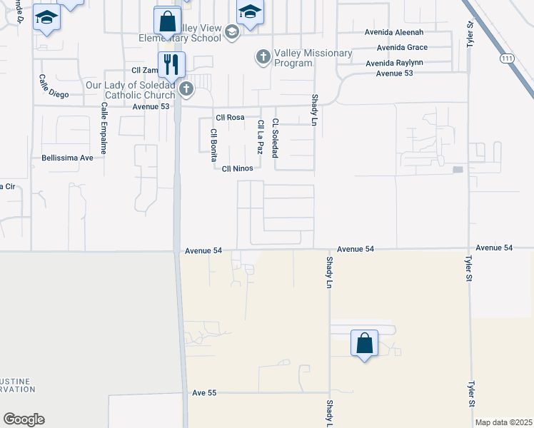 map of restaurants, bars, coffee shops, grocery stores, and more near 85158 Avenida Tacuba in Coachella