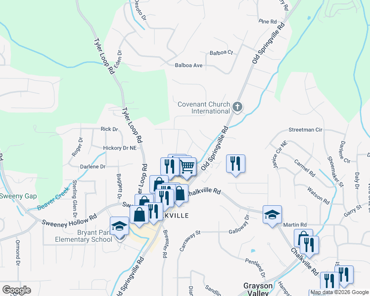 map of restaurants, bars, coffee shops, grocery stores, and more near 2520 Beechwood Trail in Pinson
