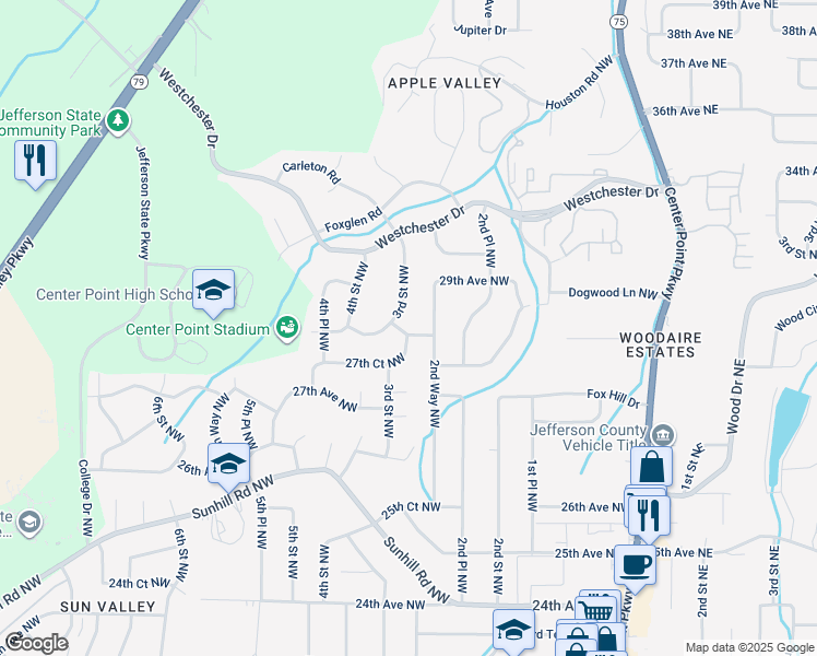 map of restaurants, bars, coffee shops, grocery stores, and more near 232 28th Avenue Northwest in Center Point