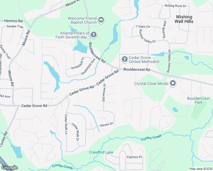 map of restaurants, bars, coffee shops, grocery stores, and more near 4160 Old House Drive in Conley