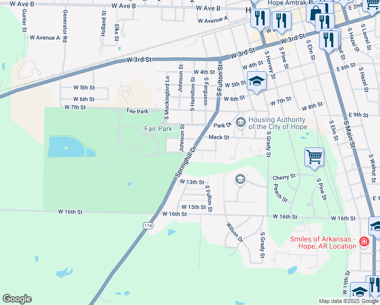 map of restaurants, bars, coffee shops, grocery stores, and more near 1003 Jones Street in Hope