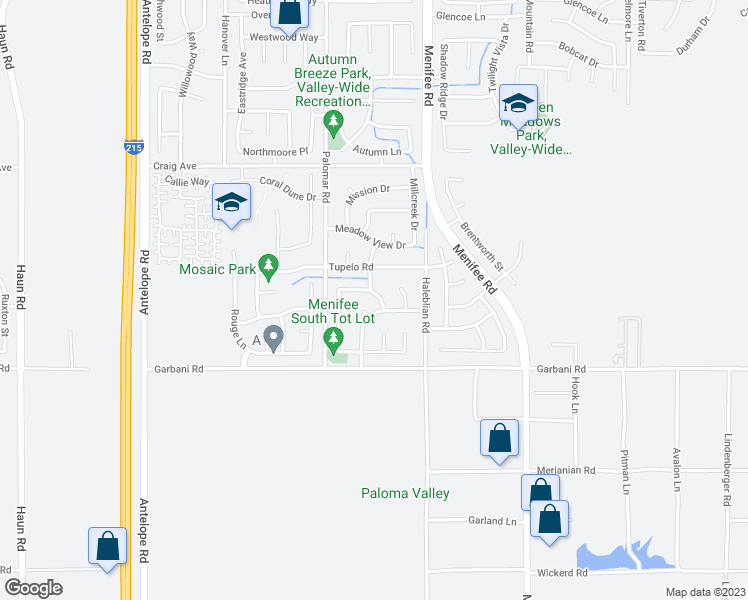 map of restaurants, bars, coffee shops, grocery stores, and more near 28637 Windridge Drive in Menifee