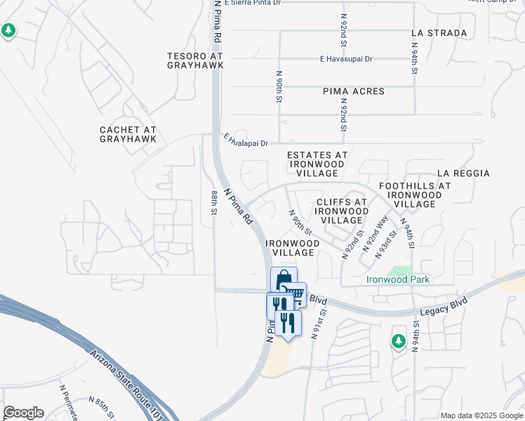 map of restaurants, bars, coffee shops, grocery stores, and more near 8933 East Maple Drive in Scottsdale