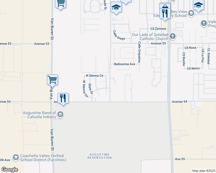 map of restaurants, bars, coffee shops, grocery stores, and more near 53828 East Sienna Circle in Coachella
