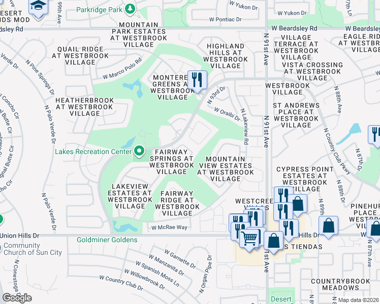 map of restaurants, bars, coffee shops, grocery stores, and more near 9404 West Taro Lane in Peoria
