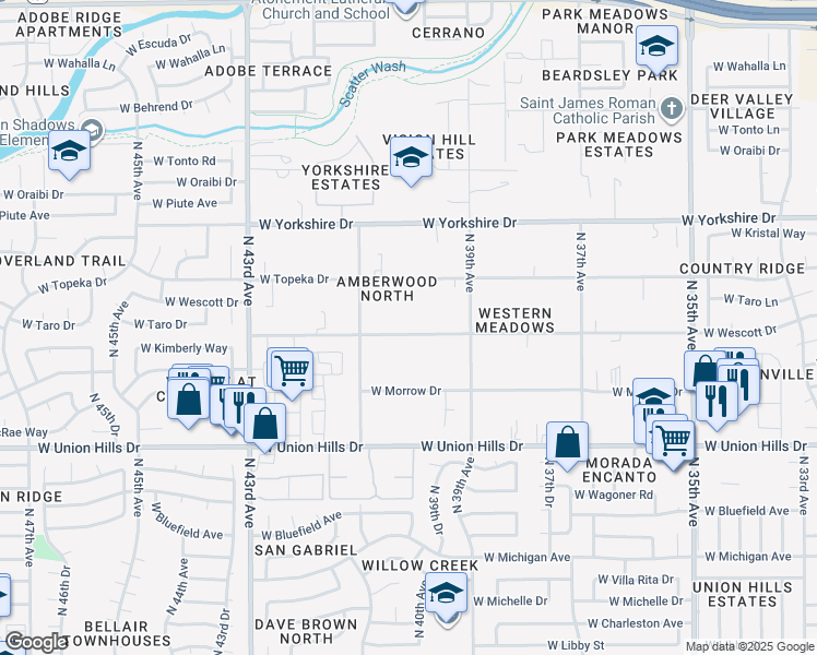 map of restaurants, bars, coffee shops, grocery stores, and more near 4016 West Wescott Drive in Glendale
