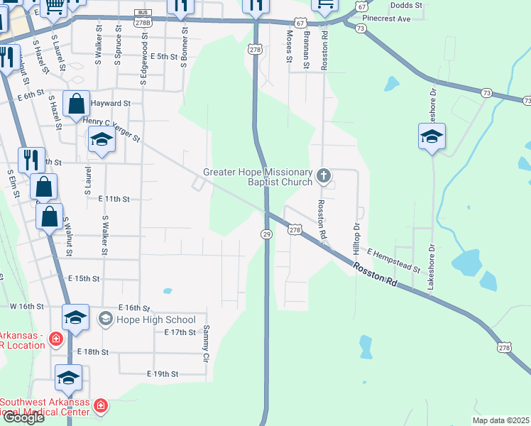 map of restaurants, bars, coffee shops, grocery stores, and more near 999 Henry C Yerger Street in Hope