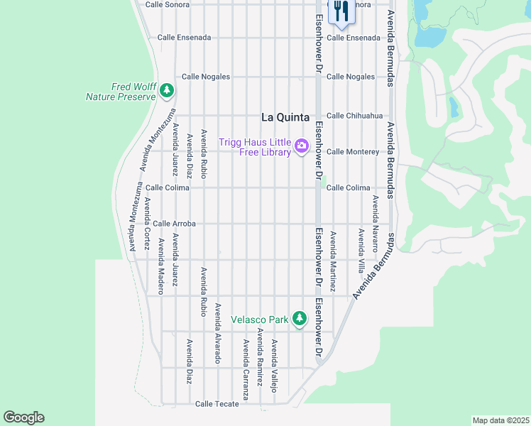 map of restaurants, bars, coffee shops, grocery stores, and more near 53690 Avenue Ramirez in La Quinta