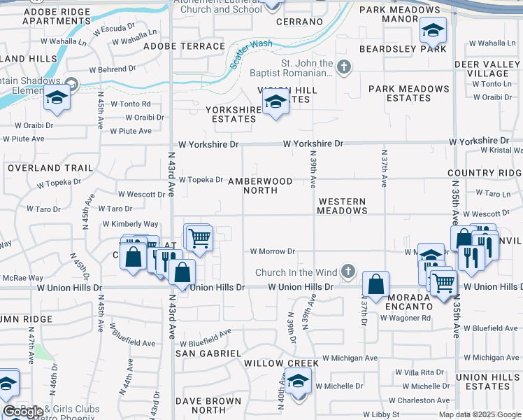 map of restaurants, bars, coffee shops, grocery stores, and more near 4026 West Wescott Drive in Glendale