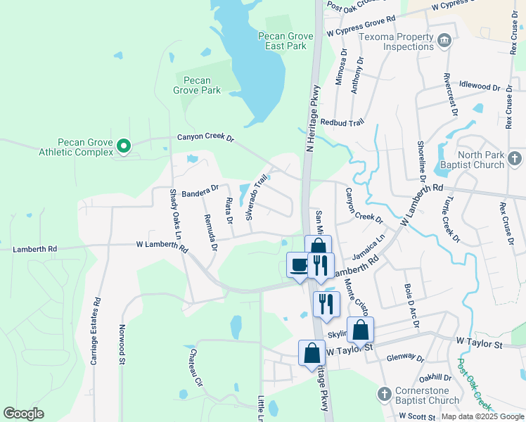 map of restaurants, bars, coffee shops, grocery stores, and more near 2509 Sedalia Circle in Sherman