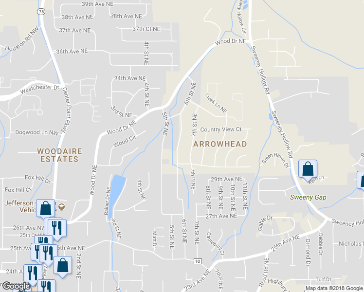 map of restaurants, bars, coffee shops, grocery stores, and more near 2713 6th Street Northeast in Center Point