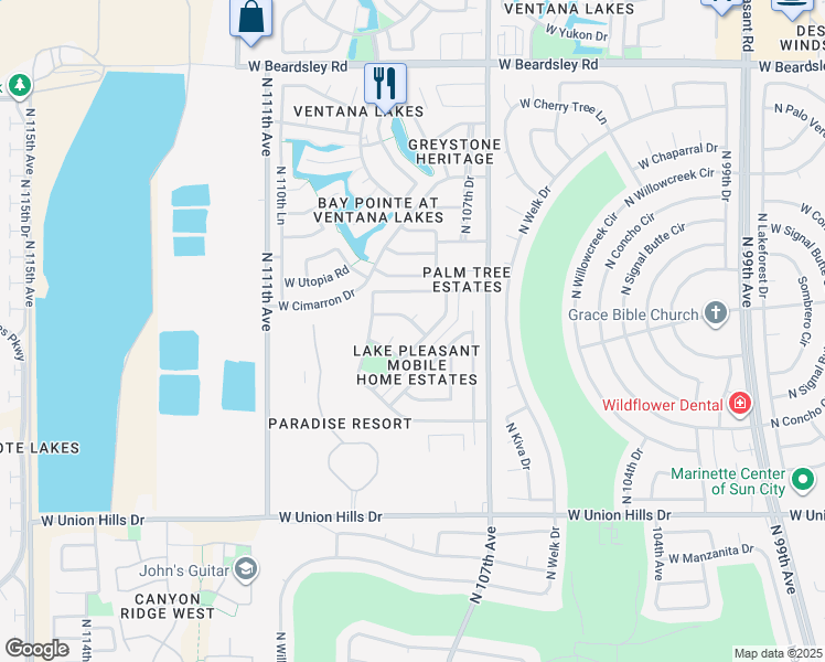 map of restaurants, bars, coffee shops, grocery stores, and more near 10811 West Michael Drive in Sun City
