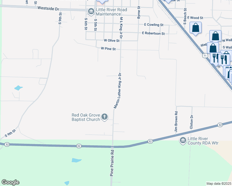 map of restaurants, bars, coffee shops, grocery stores, and more near 1245 Doctor Martin Luther King Junior Drive in Ashdown