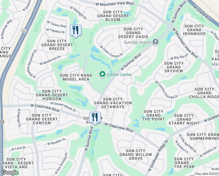 map of restaurants, bars, coffee shops, grocery stores, and more near 15876 West Alpine Ridge Drive in Sun City