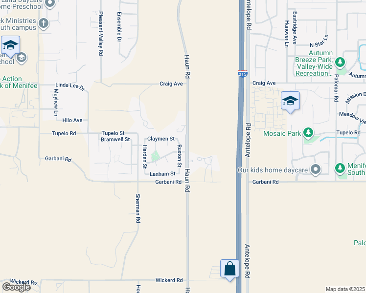map of restaurants, bars, coffee shops, grocery stores, and more near 31818 Ruxton Street in Menifee