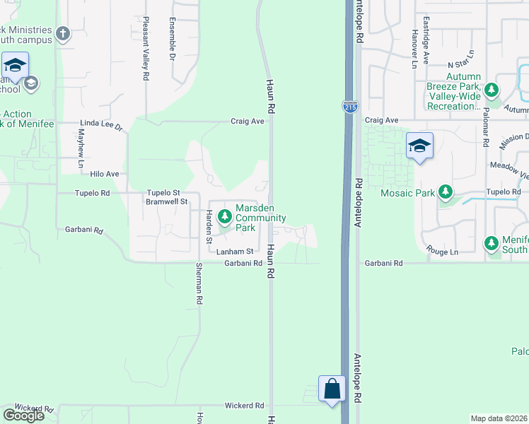 map of restaurants, bars, coffee shops, grocery stores, and more near 31818 Ruxton Street in Menifee