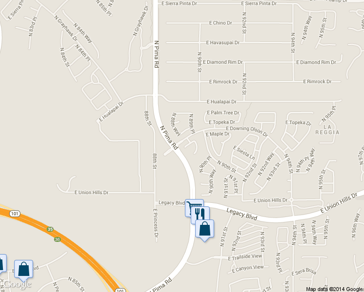 map of restaurants, bars, coffee shops, grocery stores, and more near 8933 East Maple Drive in Scottsdale