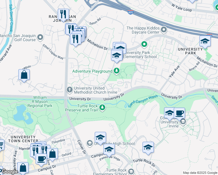 map of restaurants, bars, coffee shops, grocery stores, and more near 21 Goldenglow Street in Irvine