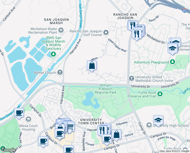 map of restaurants, bars, coffee shops, grocery stores, and more near 2 Prado in Irvine