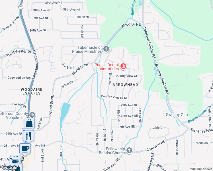 map of restaurants, bars, coffee shops, grocery stores, and more near 2713 6th Street Northeast in Center Point