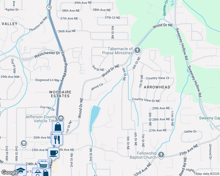 map of restaurants, bars, coffee shops, grocery stores, and more near 355 Oxford Acres Circle in Center Point