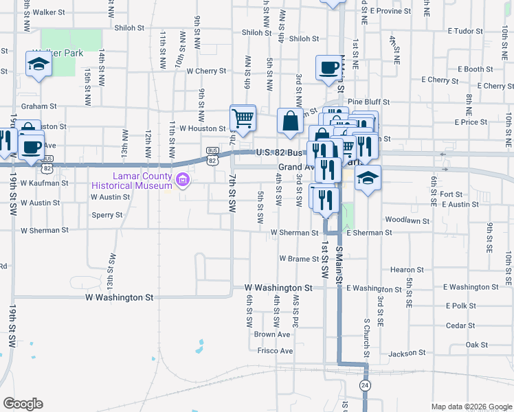 map of restaurants, bars, coffee shops, grocery stores, and more near 519 West Austin Street in Paris