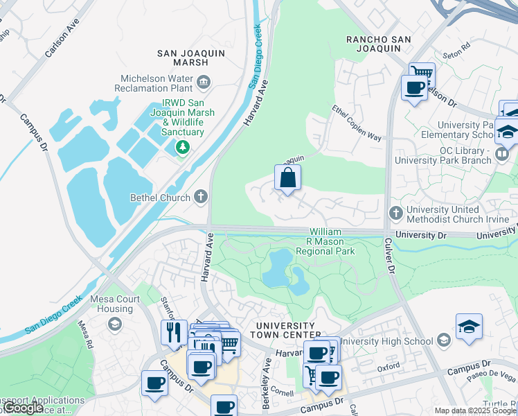 map of restaurants, bars, coffee shops, grocery stores, and more near in Irvine