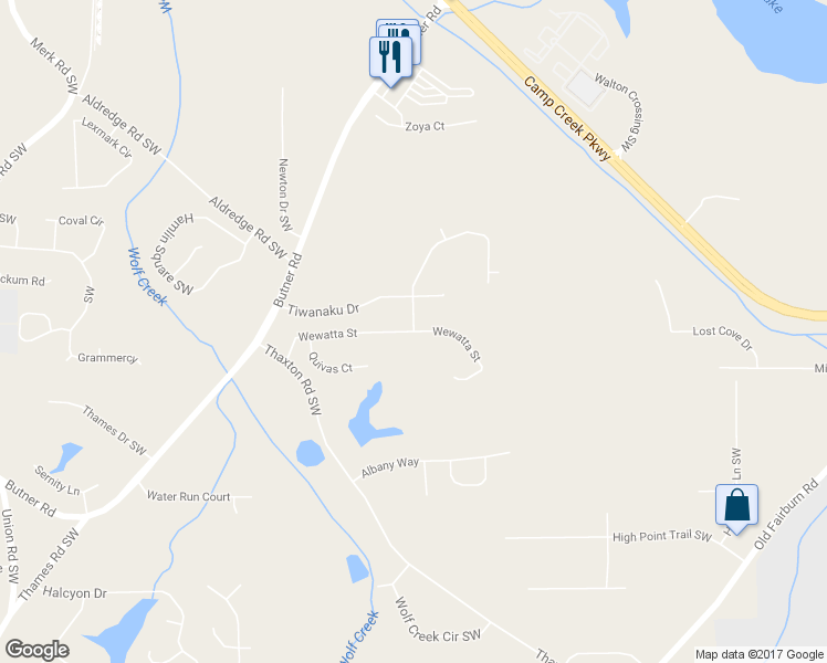 map of restaurants, bars, coffee shops, grocery stores, and more near 4946 Wewatta Street in Atlanta