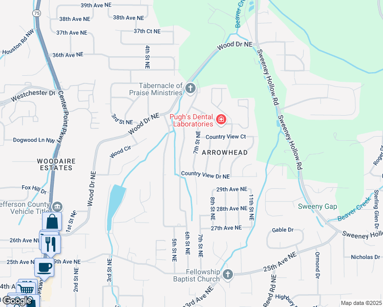 map of restaurants, bars, coffee shops, grocery stores, and more near 2713 6th Street Northeast in Center Point