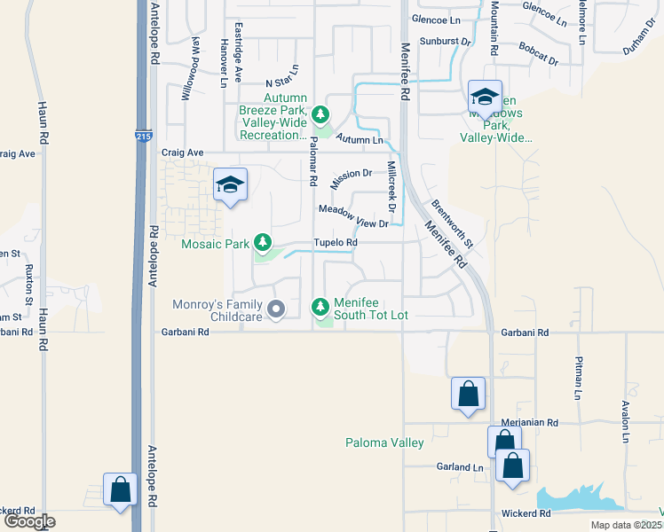 map of restaurants, bars, coffee shops, grocery stores, and more near 31794 Feather Creek Drive in Menifee