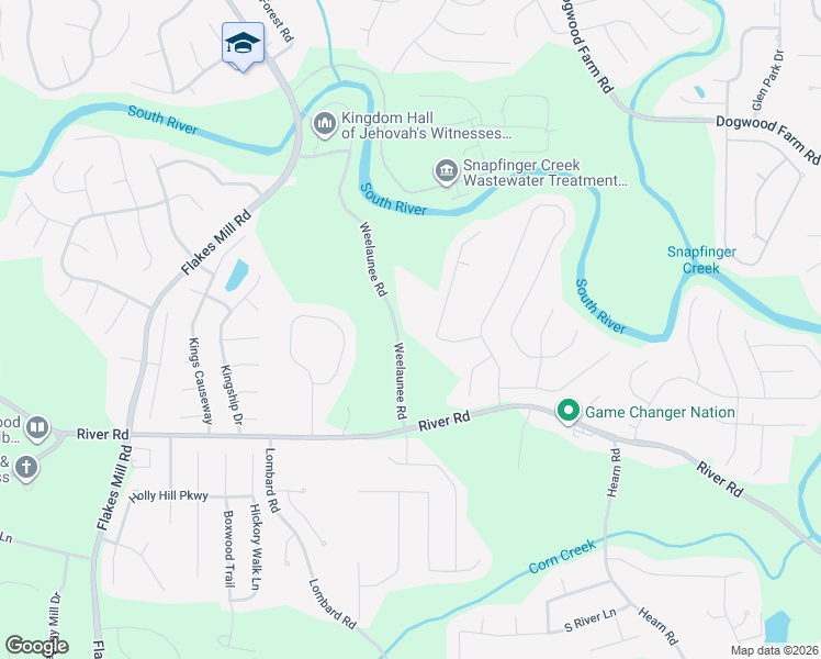 map of restaurants, bars, coffee shops, grocery stores, and more near 4136 Weelaunee Road in Ellenwood