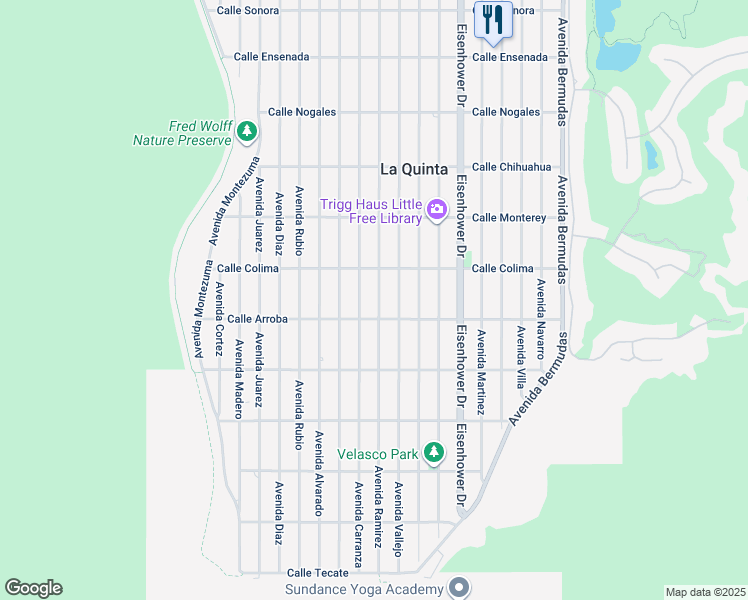 map of restaurants, bars, coffee shops, grocery stores, and more near 53655 Avenue Ramirez in La Quinta