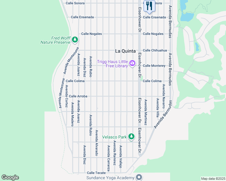 map of restaurants, bars, coffee shops, grocery stores, and more near 53655 Avenue Ramirez in La Quinta