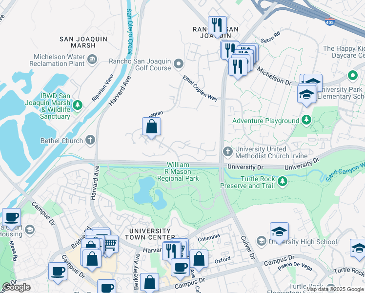 map of restaurants, bars, coffee shops, grocery stores, and more near 21 Madrona in Irvine
