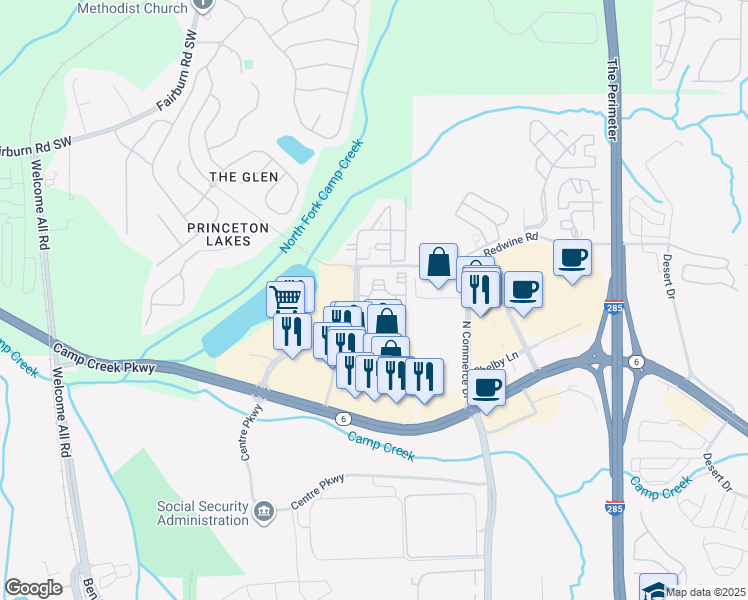 map of restaurants, bars, coffee shops, grocery stores, and more near 3725 Princeton Lakes Parkway in Atlanta