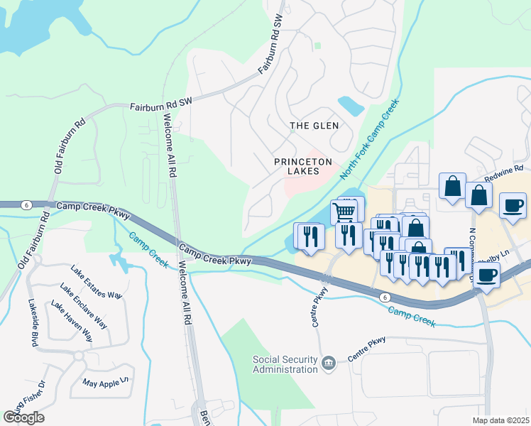 map of restaurants, bars, coffee shops, grocery stores, and more near 4004 Princeton Lakes Pass SouthWest in Atlanta